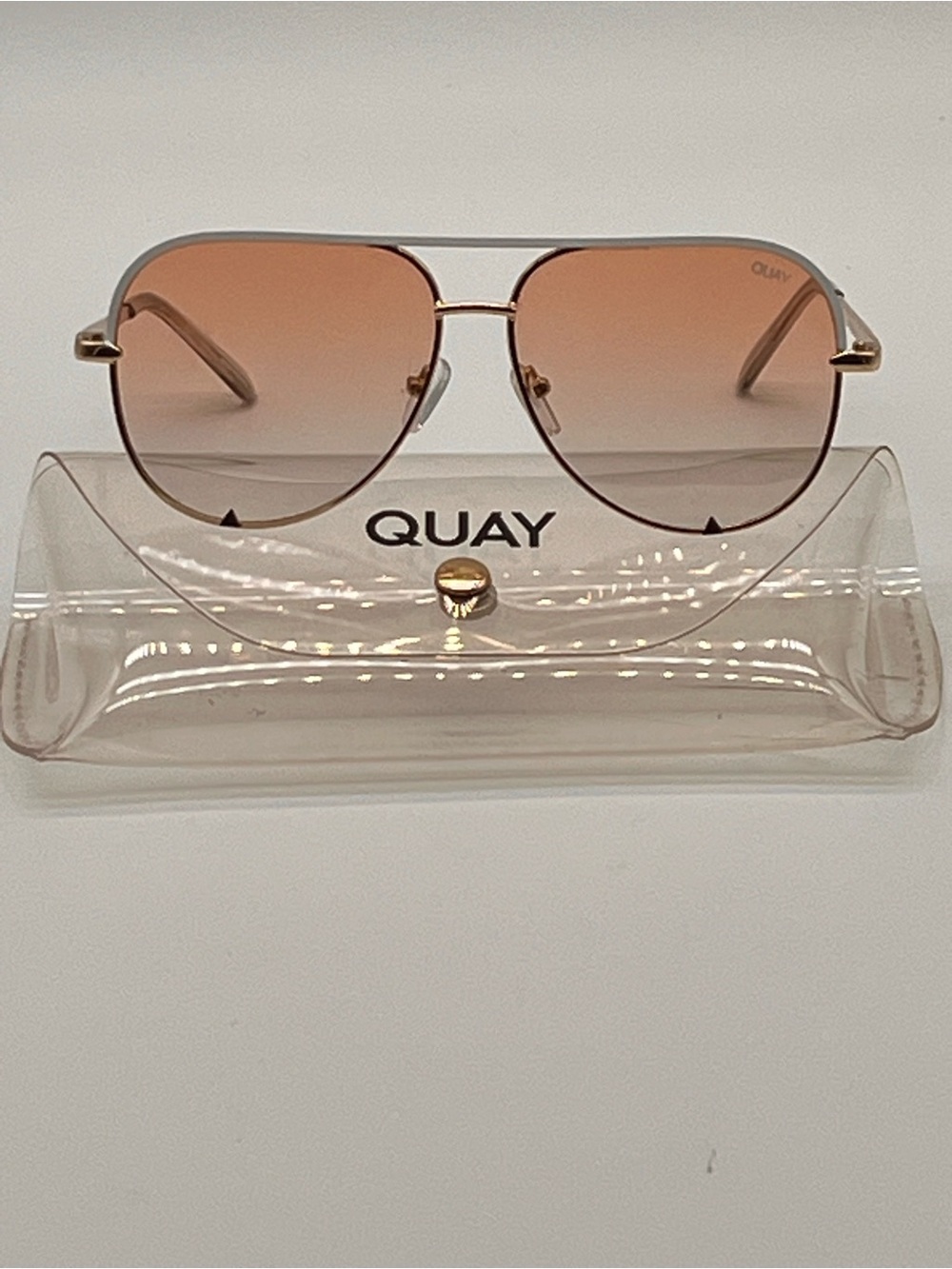 Quay Australia Aviator Sunglasses High Key 55M Rose Gold/ Tan Gradient Lenses